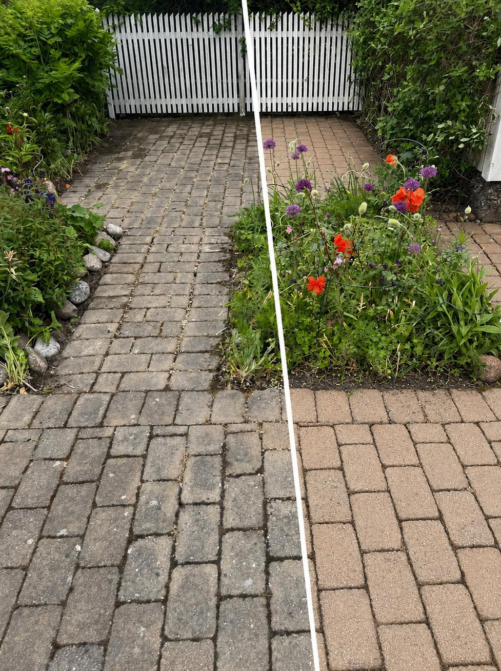 Före och efterbild stentvätt i Sollentuna