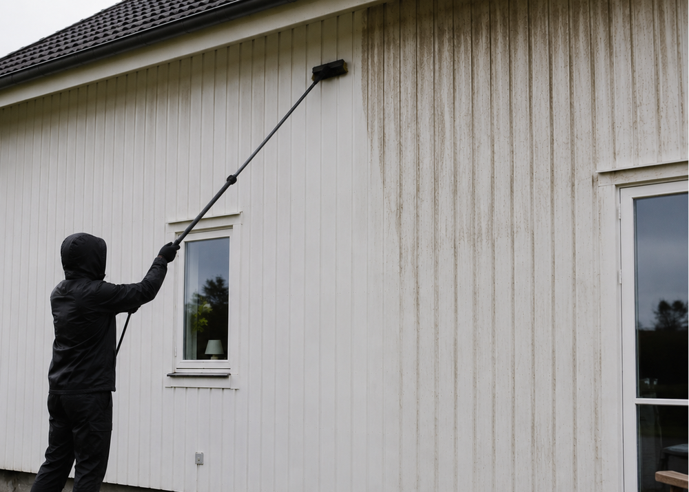 Fasadtvätt i Stockholm av träfasad med professionell utrustning