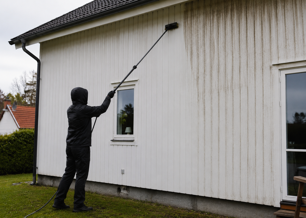 Rengöring av fasad i Täby